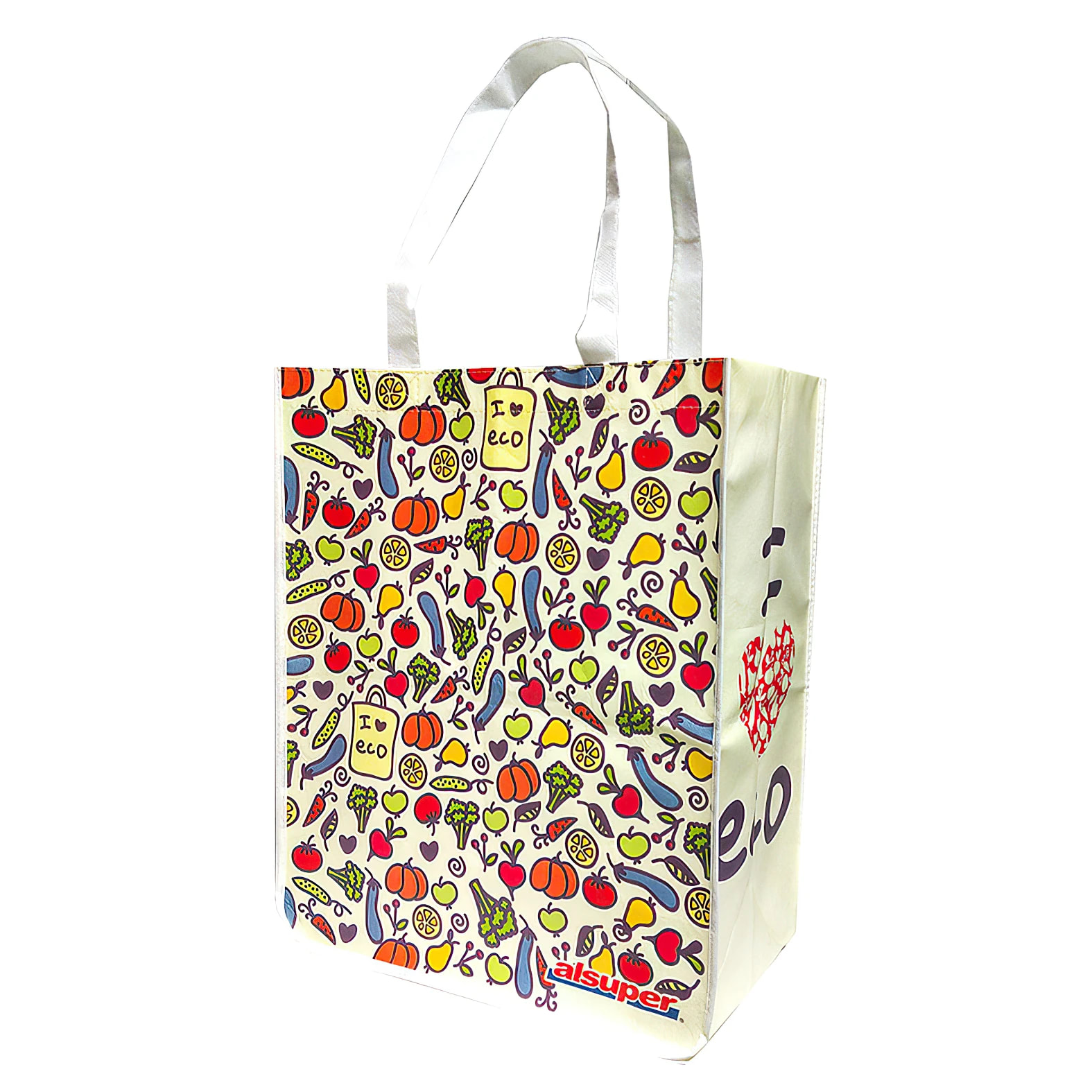 Bolsa reutilizable tipo Non-Woven con diseño impresa en selección de color.