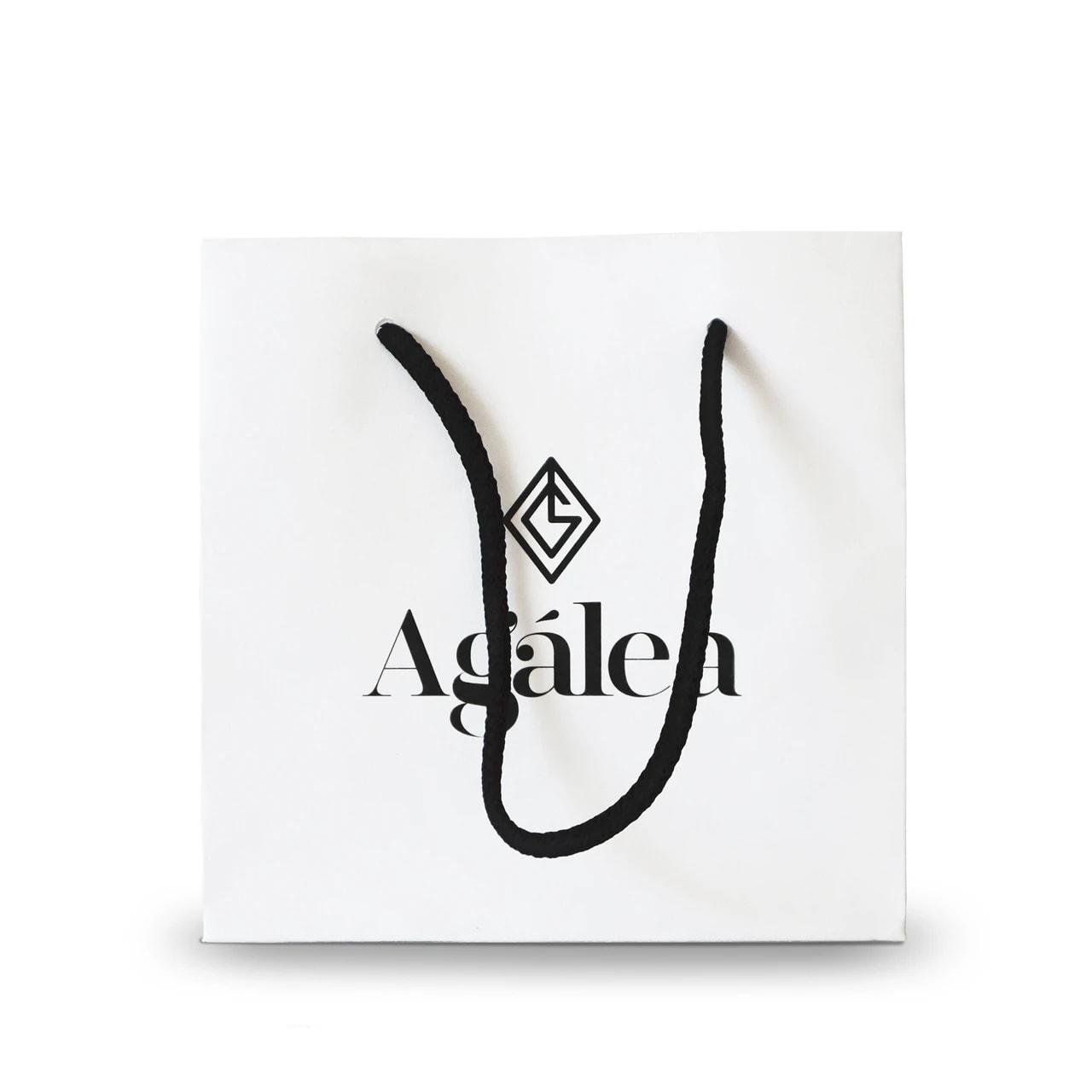 Bolsa blanca con asa cordón  impresa con logotipo para joyería Agalea