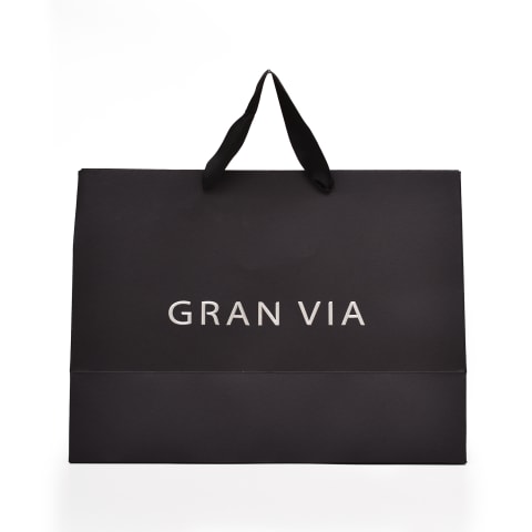 Bolsa grande negra de papel Bristol impresa con logotipo de: Gran Vía.
