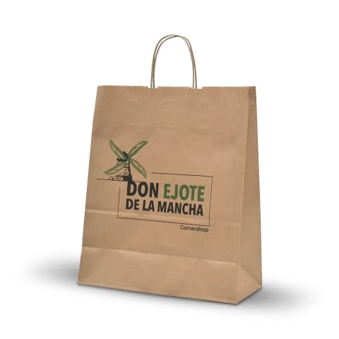 Bolsa Kraft color natural impresa con el logotipo de: Don Ejote.