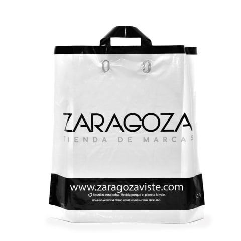 Bolsa con asas flexibles de plástico impresa y personalizada para las Tiendas: Zaragoza