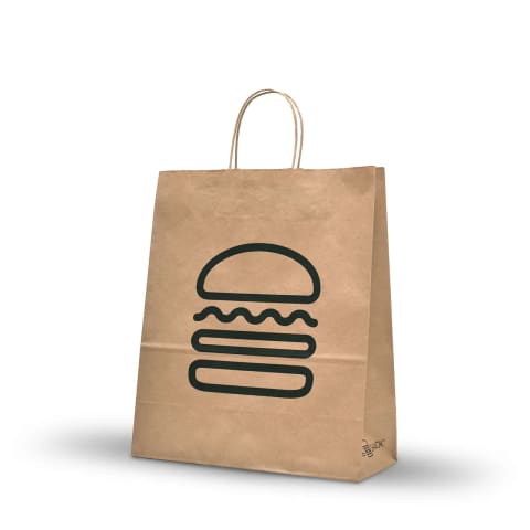 Bolsa Kraft color natural impresa con diseño a una tinta directa.