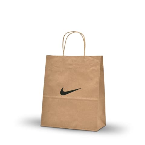 Bolsa tipo Kraft color natural impresa con logotipo de la marca: Nike.