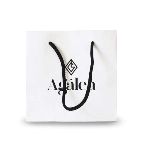 Bolsa blanca con asa cordón  impresa con logotipo para joyería Agalea
