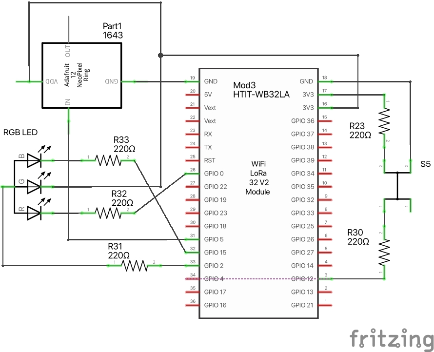 RGB LED and NeoPixels Schematic image