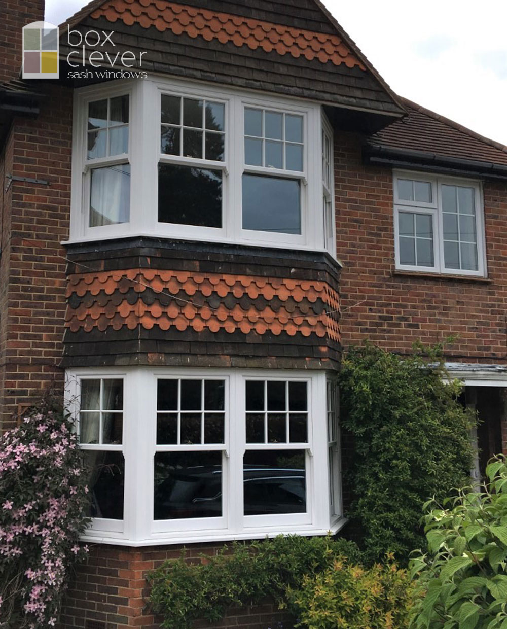 Masterframe Bygone Collection UPVC Sash Windows - 2 x Connected Bays with Half Georgian Design - Camberley