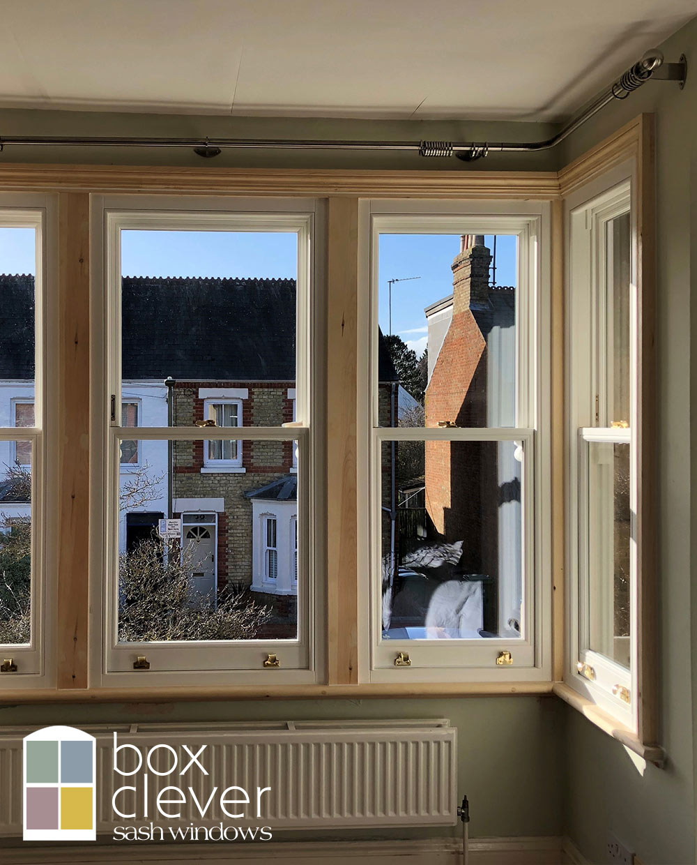 Bereco Heritage Timber Sash Window Interior View of Connected Bay Timberwork