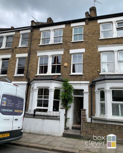 3 Part Bay and Style 1 Sash Windows, White Wood Effect finish with Single Vertical Bars