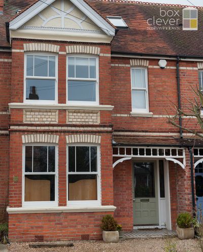 Masterframe Bygone Collection UPVC Sash Windows - 2 x 4 Part Bays with Half Georgian Bar Design - Oxford