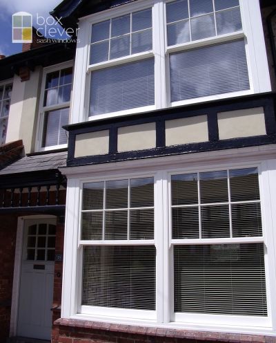 Masterframe Bygone Collection UPVC Sash Windows - Connected Bay with Double Sash Window and Georgian Bar Design - Oxford