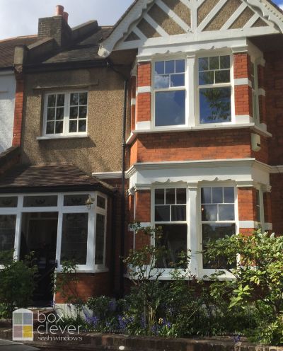 Masterframe Bygone Collection UPVC Sash Windows - 2 x 4 Part Bay with Bespoke Georgian Bar Design - West London