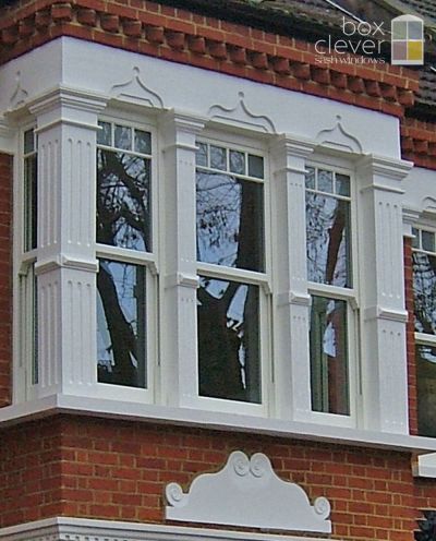 Masterframe Bygone Collection UPVC Sash Windows - 5 Part Bay with Bespoke Georgian Bars - West London