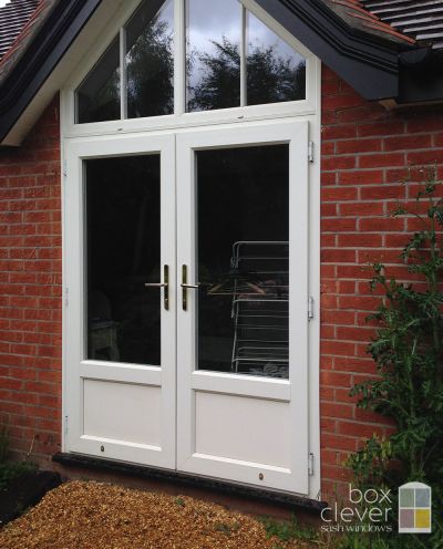 Evolution Storm UPVC French Door - Panel and Bespoke Shape Top Light - Oxford