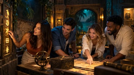 Friends solving puzzles during an immersive escape room experience in South Florida at Boxroom Escape Games