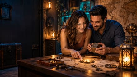Couple enjoying a fun escape room date night in Hollywood, Florida