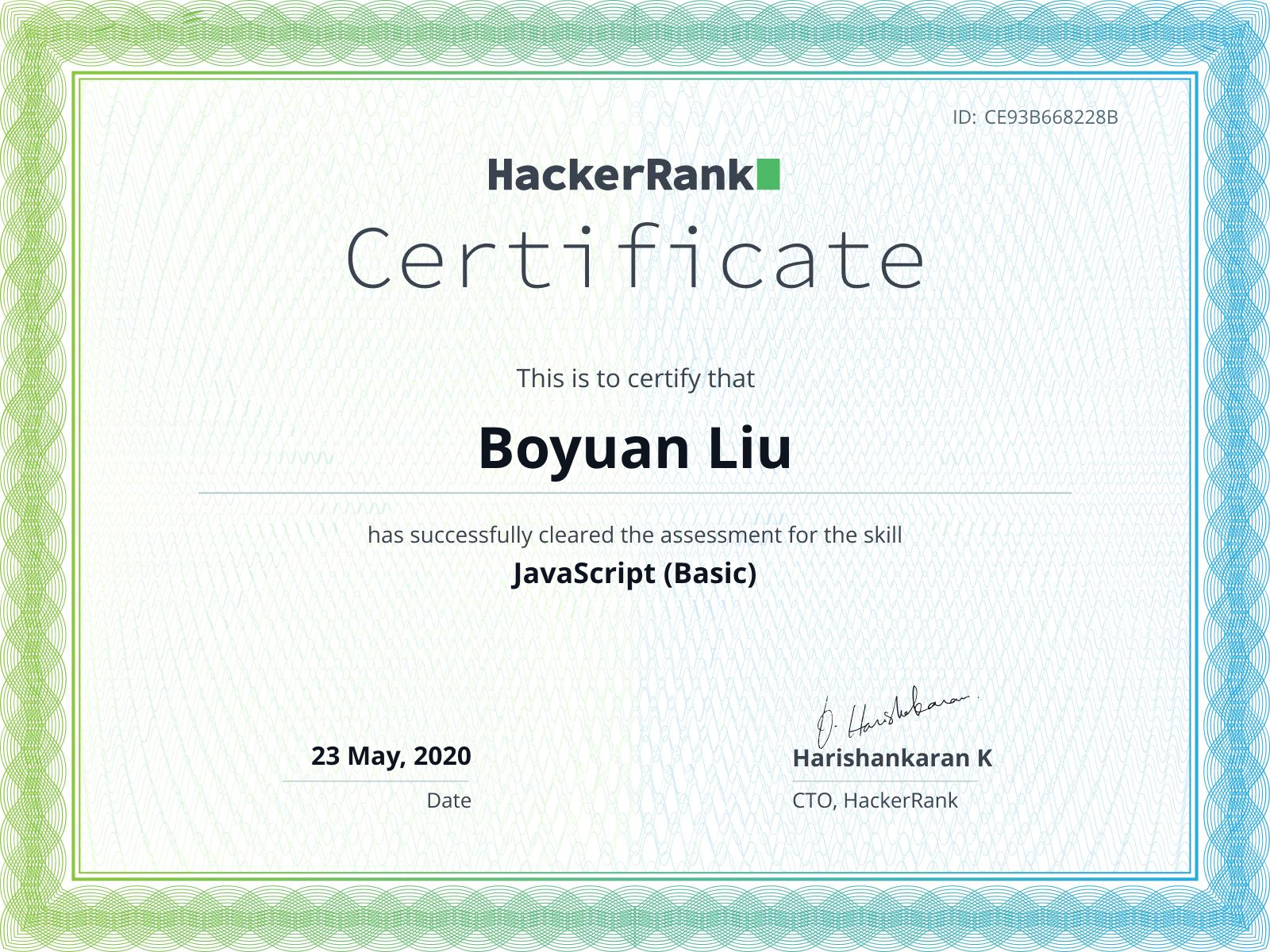 HackerRank JavaScript Basic Certificate