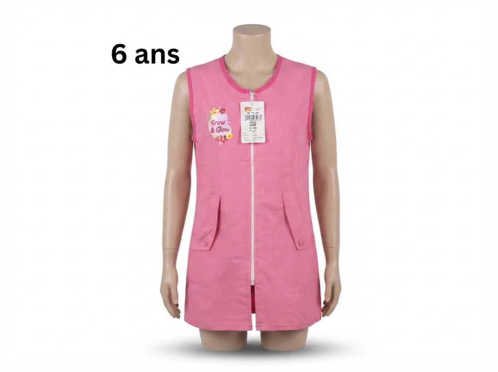 TABLIER SCOLAIRE FILLE 6/8/10 ANS ROSE FERMETURE/BOUTTON TECHNO 70765/64 70760 — rose