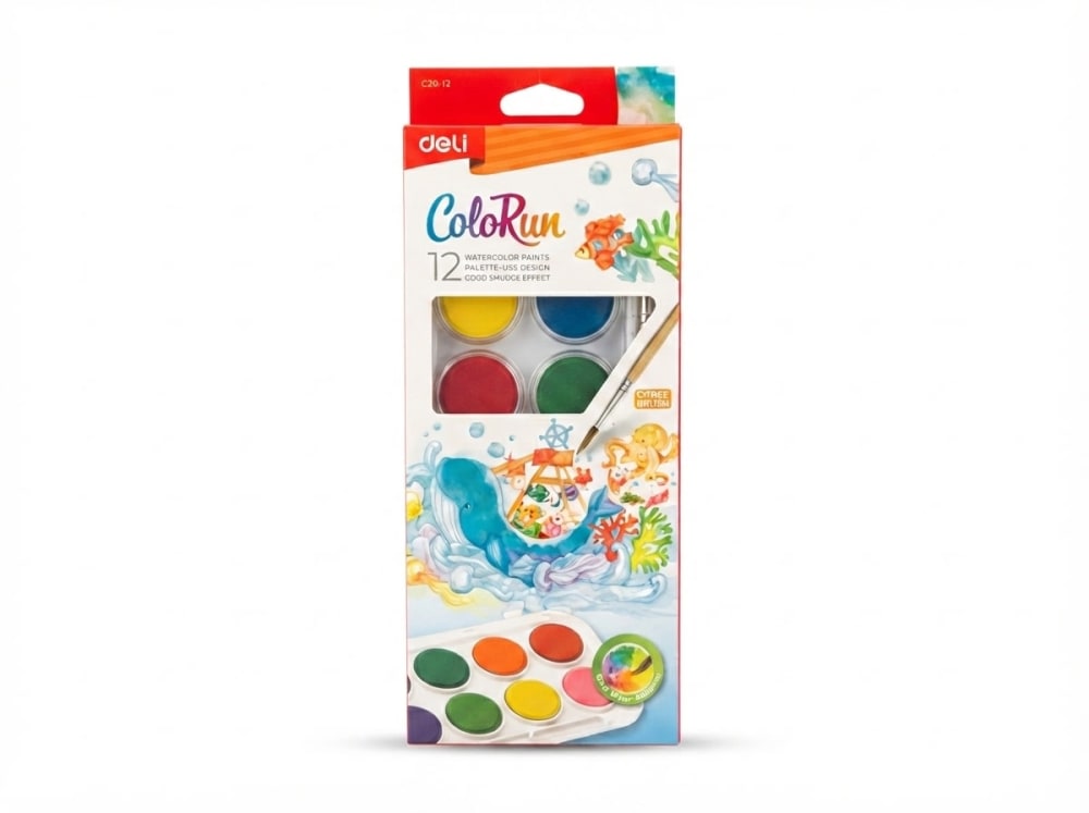 AQUARELLE DE 12 COULEURS AVEC PINCEAU COLORUN EC20-12 — blanc