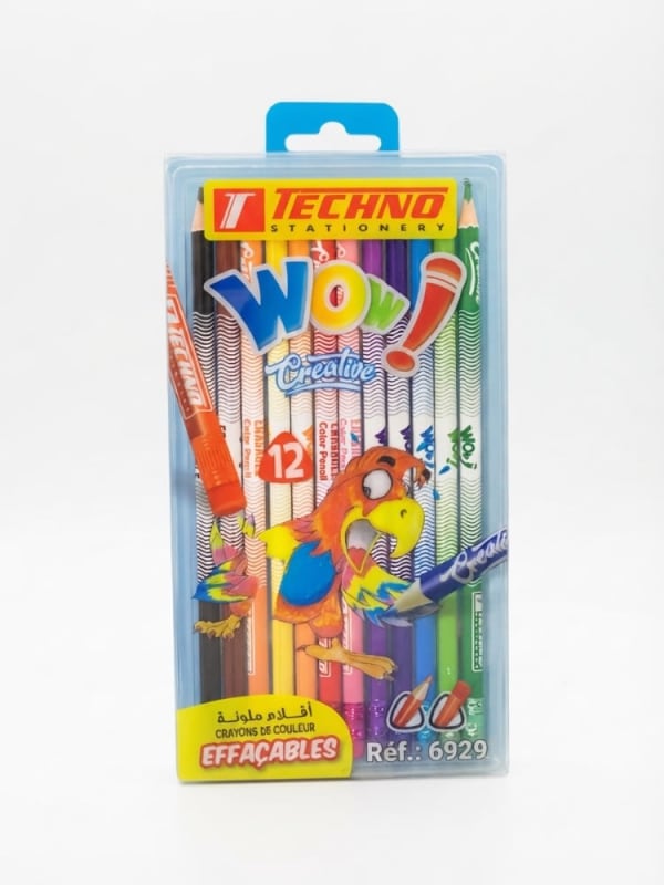 crayons de couleur WOW CREA EFFAC BTE PET 12CL 6929