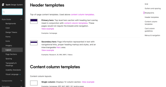 Spark layout guidelines
