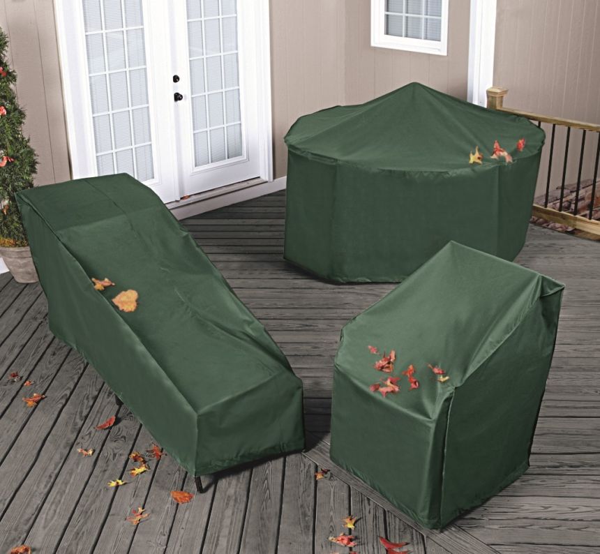 Outdoor furniture on a deck with outdoor furniture covers