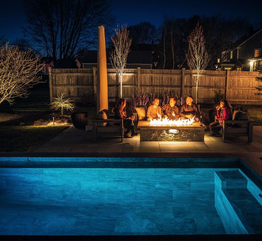 Soake Plunge pool with stone patio and fire pit