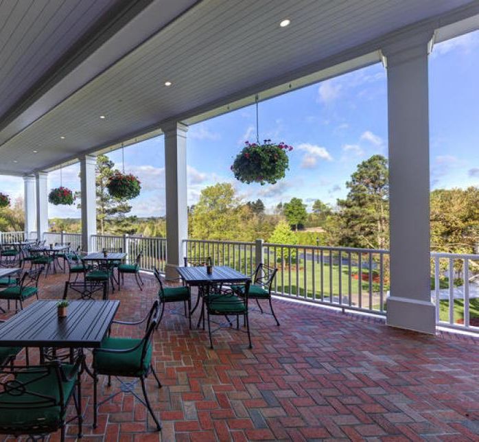 Brick terrace at the Augusta National Press Center