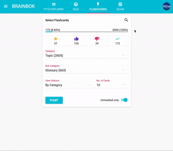 BrainBOK PMP / CAPM Flashcards Progress Reports with Charts