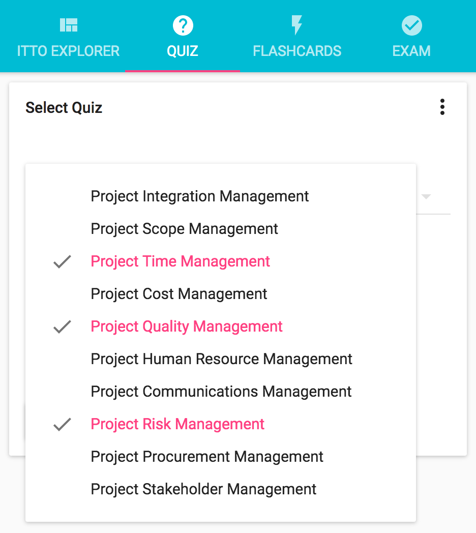 BrainBOK PMBOK ITTO Quiz Multi-select Knowledge Areas