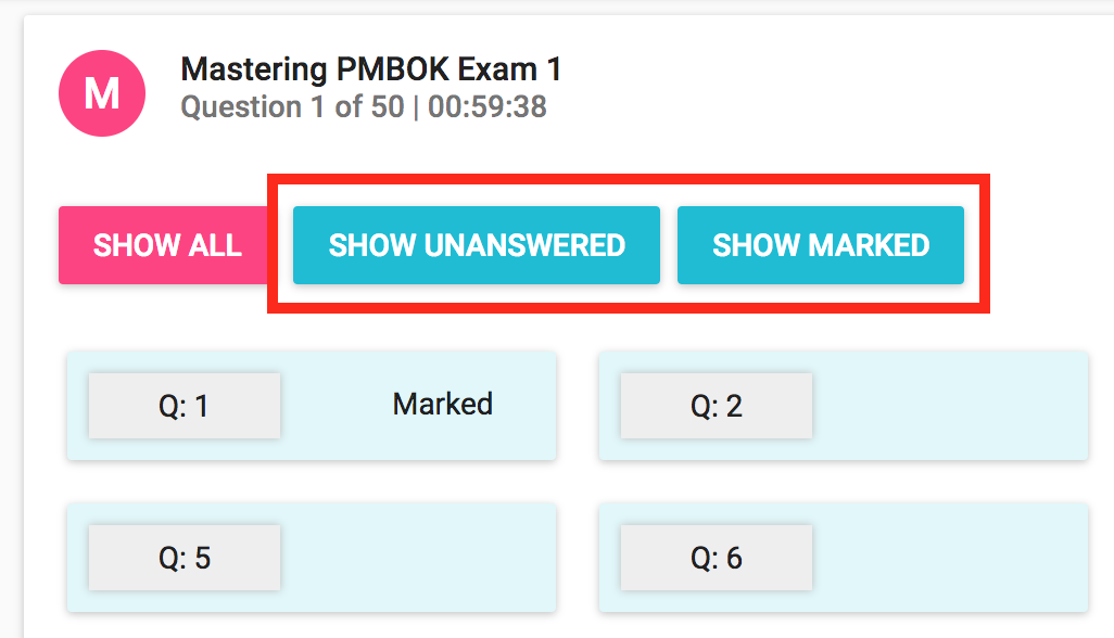 PMP Exam Simulator - Review Unanswered and Marked Questions