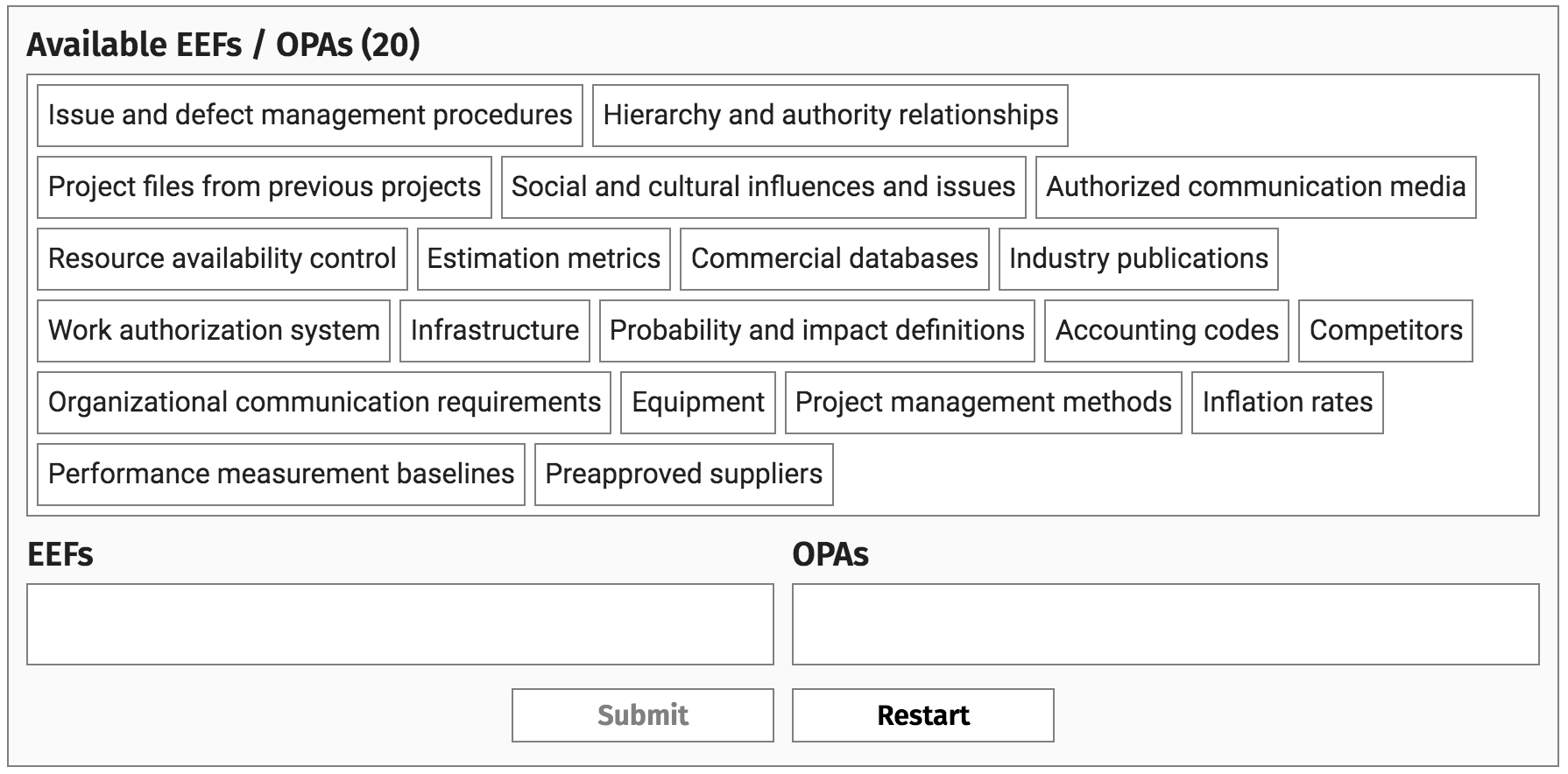 Enterprise Environmental Factor and Organizational Process Assets Drag and Drop Game Enterprise Environmental Factor and Organizational Process Assets Drag and Drop Game