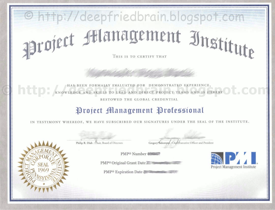 Eager to see what a PMP certificate looks like? Here's a scanned copy of my real PMP certificate issued by PMI. Hope this inspires you to go for the PMP!