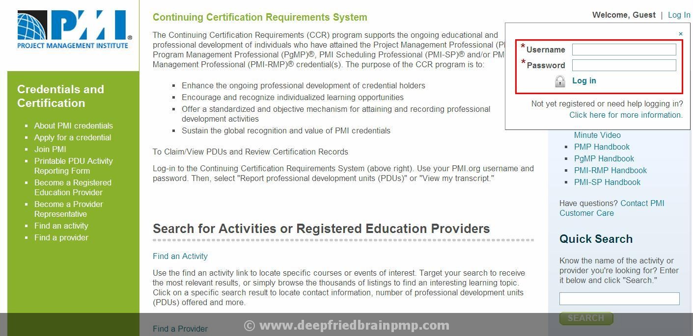 Step 2 Login to PMI CCRS website