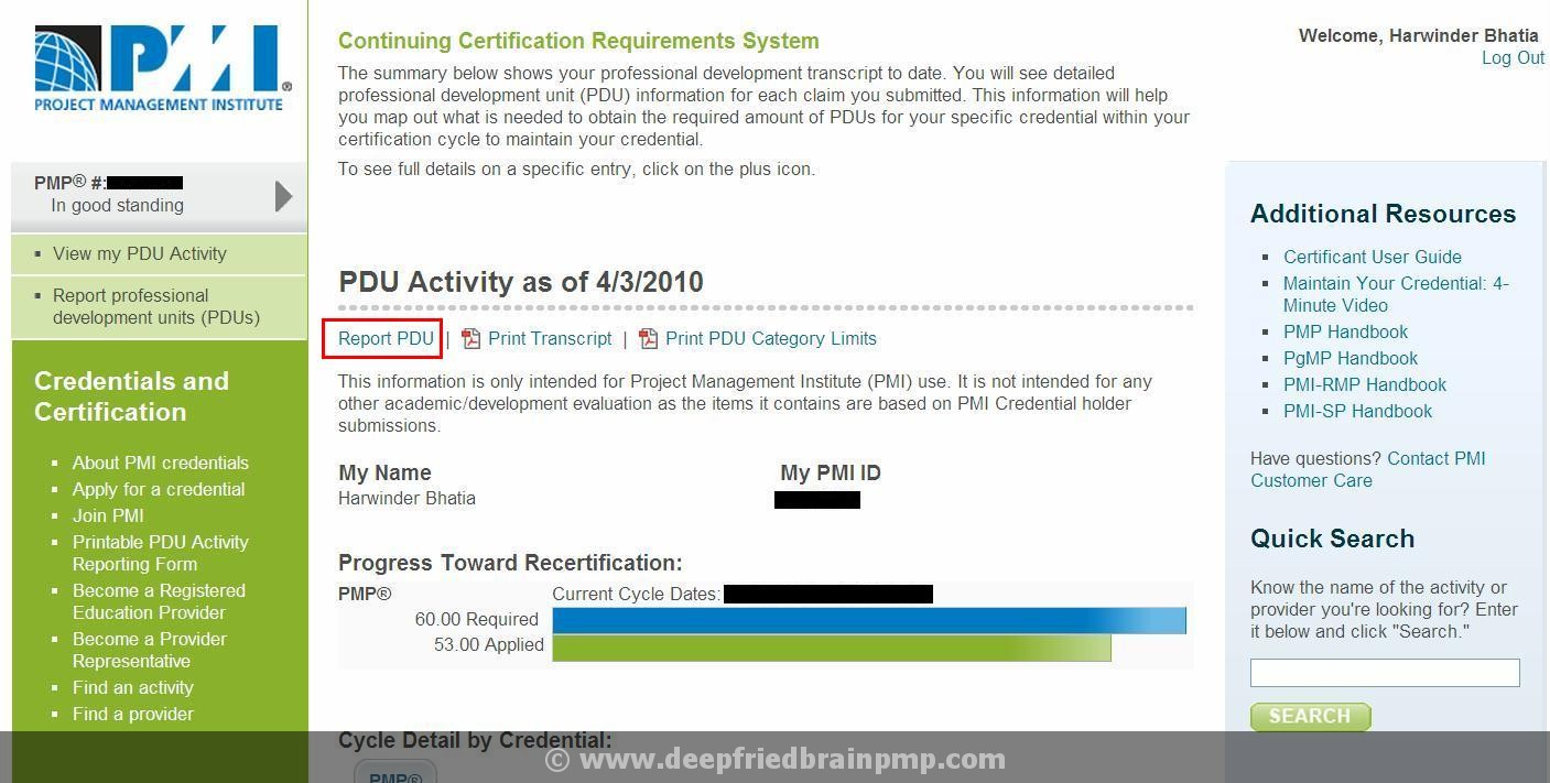 Step 3 Click on report PDU