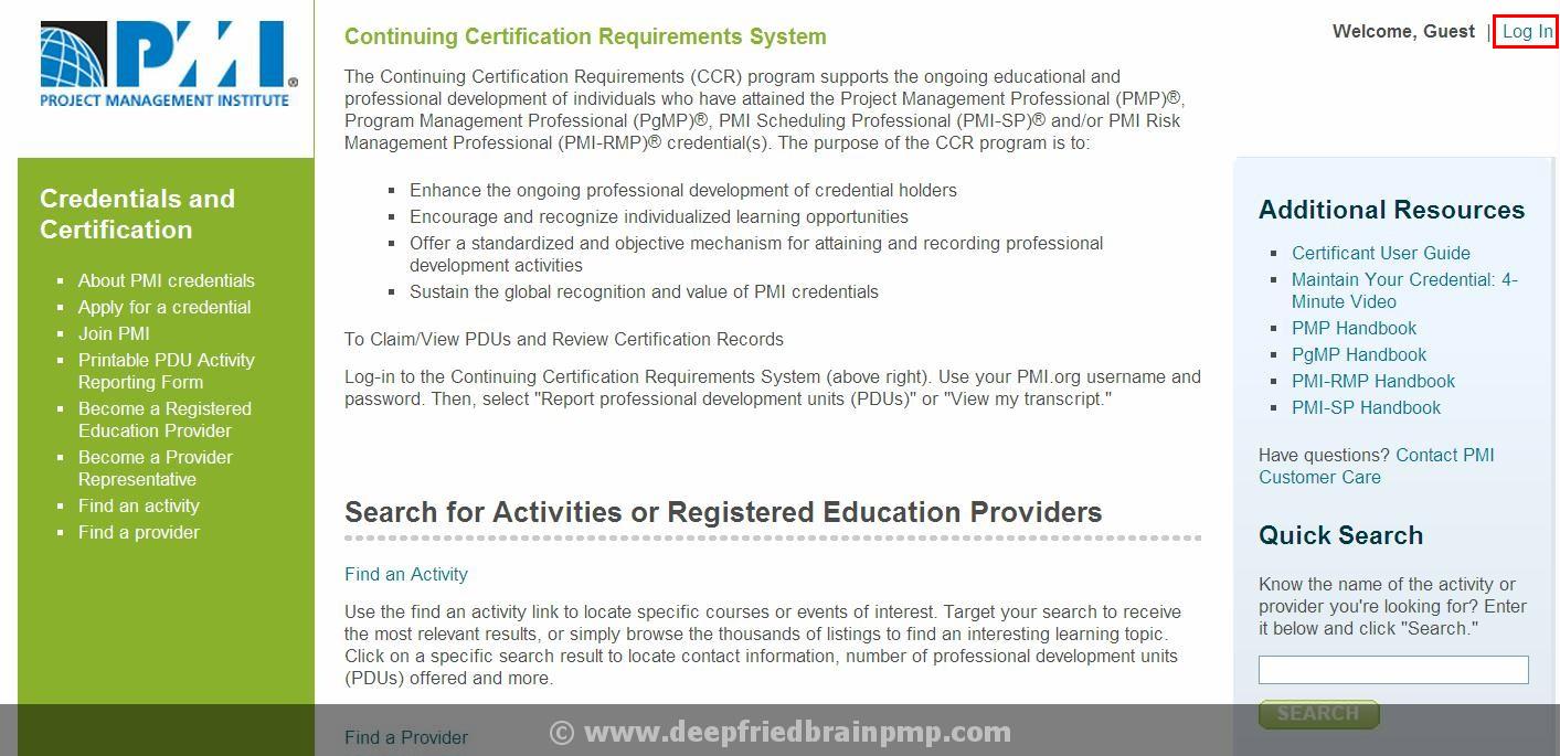 Step 1 Go to PMI CCRS website