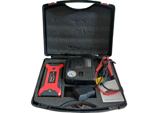 multifunctional kit (battery jumpstarter, tyre inflator and power bank) tyre