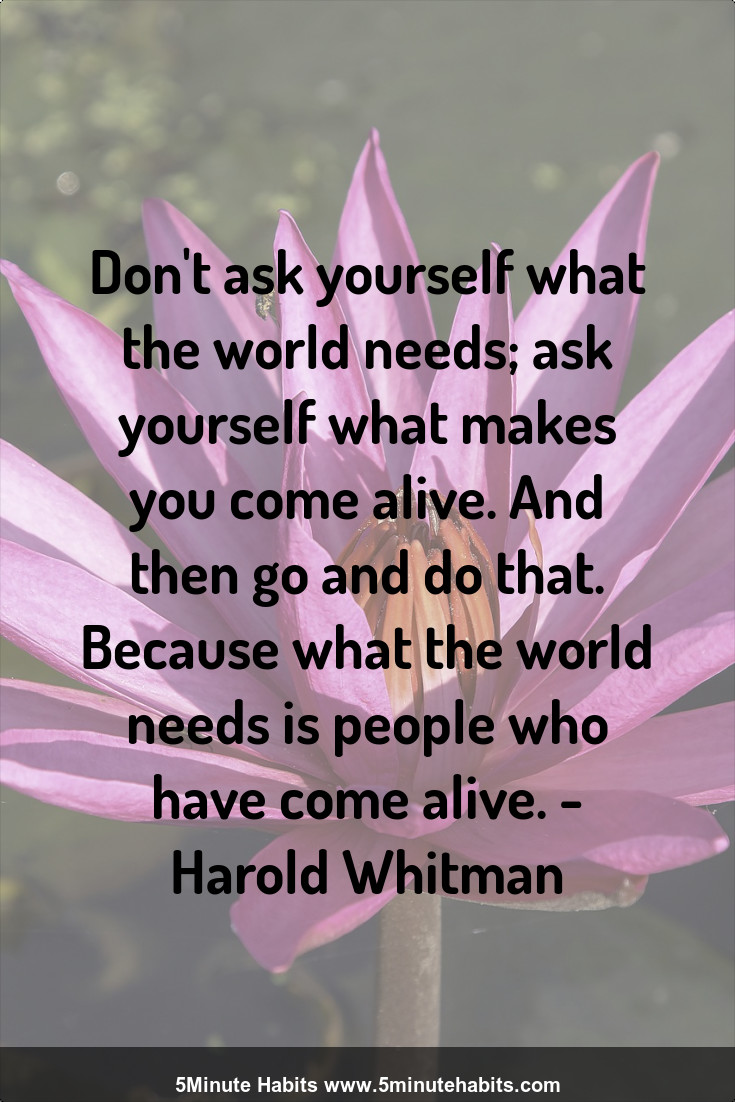 Don T Ask Yourself What The World Needs Ask Yourself What Makes You Come Alive And Then Go And Do That Because What The World Needs Is People Who Have Come Alive