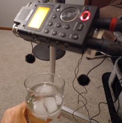 microphones and a glass of ice water