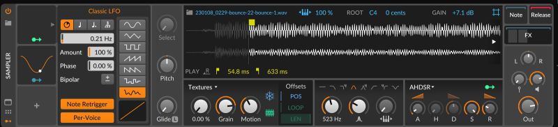 Bitwig sampler screenshot