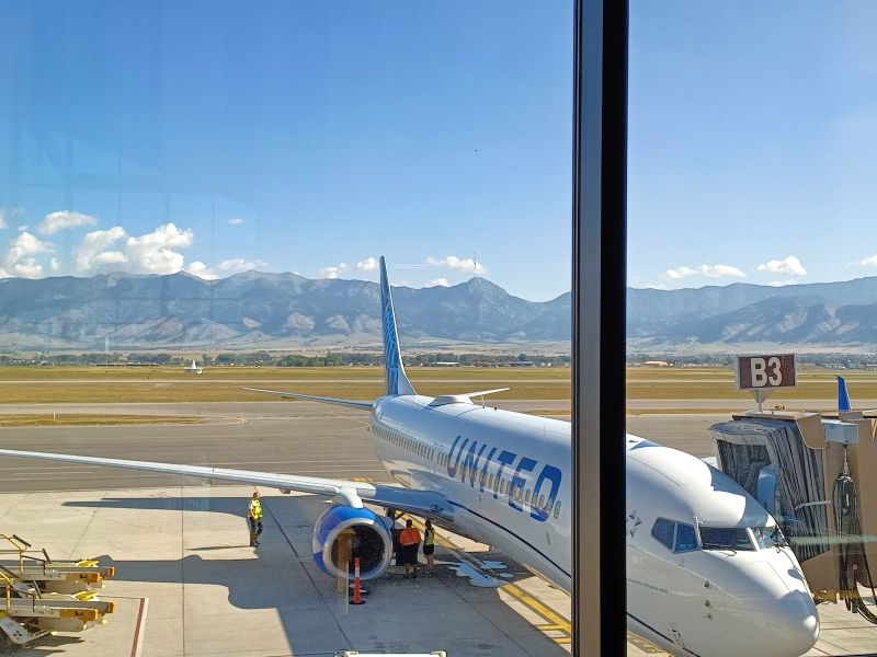 a view of the mountains from the Bozeman airport