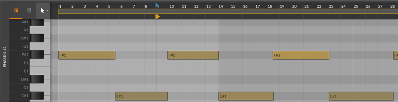 Screenshot of midi notes in Bitwig