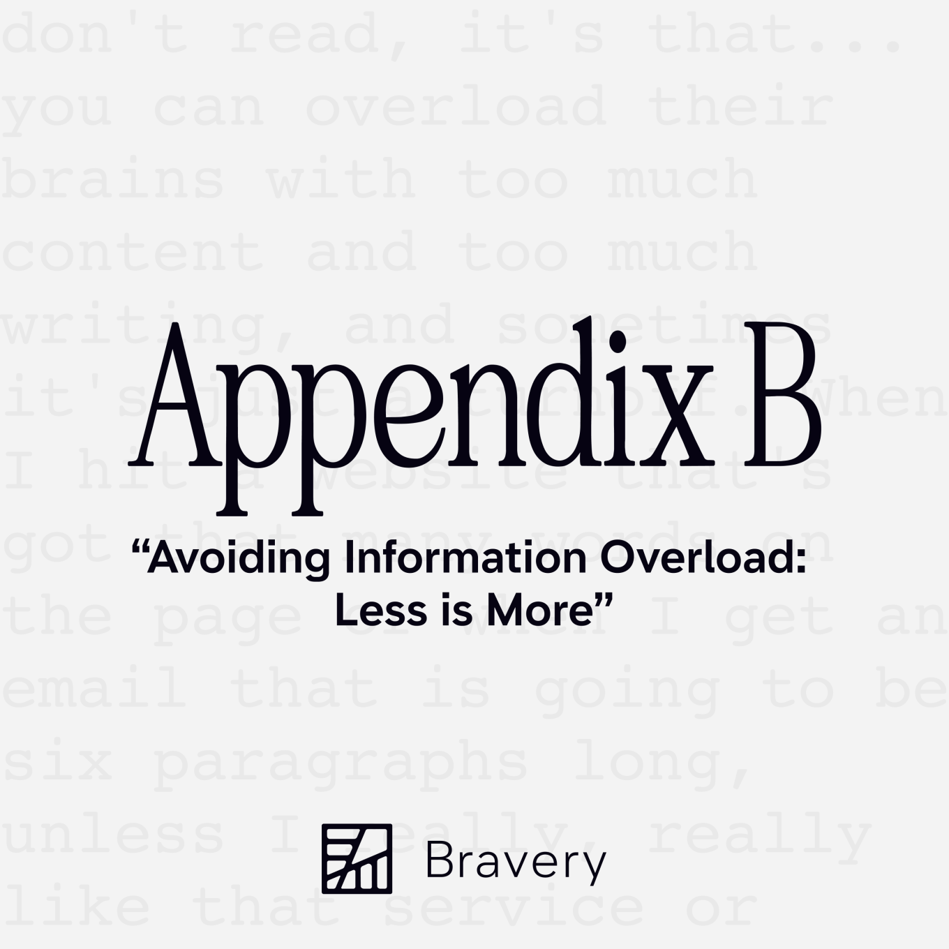 Appendix B Episode 32, text is present that reads, "Avoiding Information Overload: Less is More"