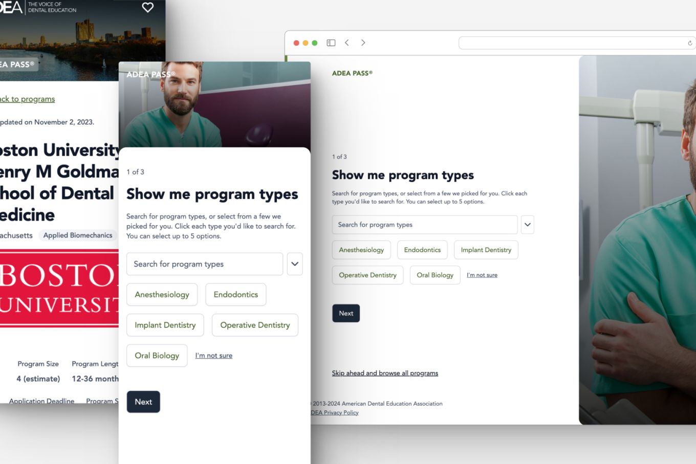 Screenshots of mobile and desktop program finder breakpoints.