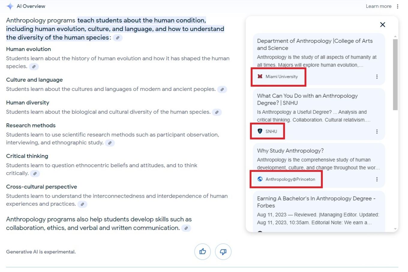 Screenshots of AI summaries in Google.