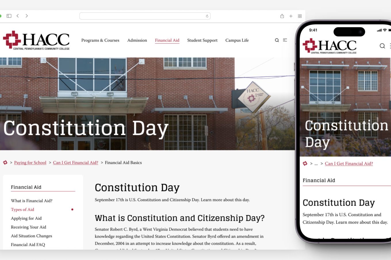 The HACC design mockups in both desktop and phone sizes.
