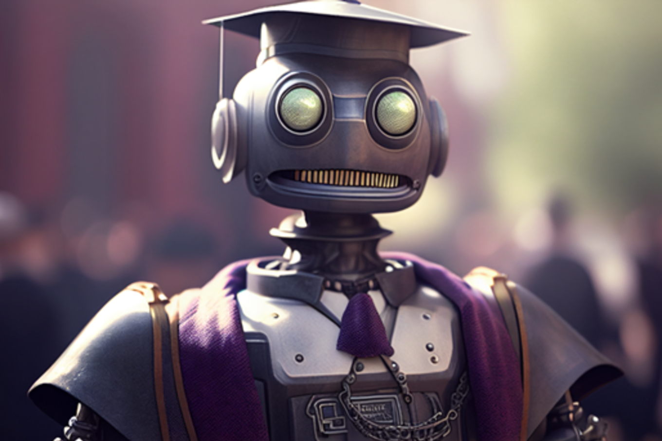 A robot University President smiles at commencement. But why?