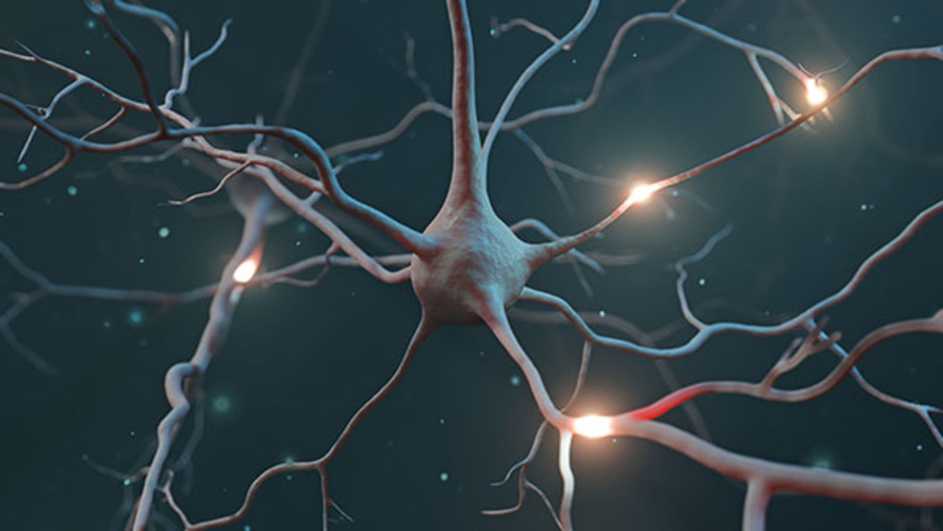 Neurons firing in a dark space.