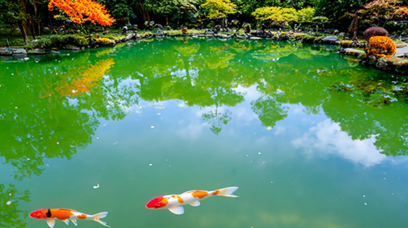Koi swimming in a beautiful reflection pool.