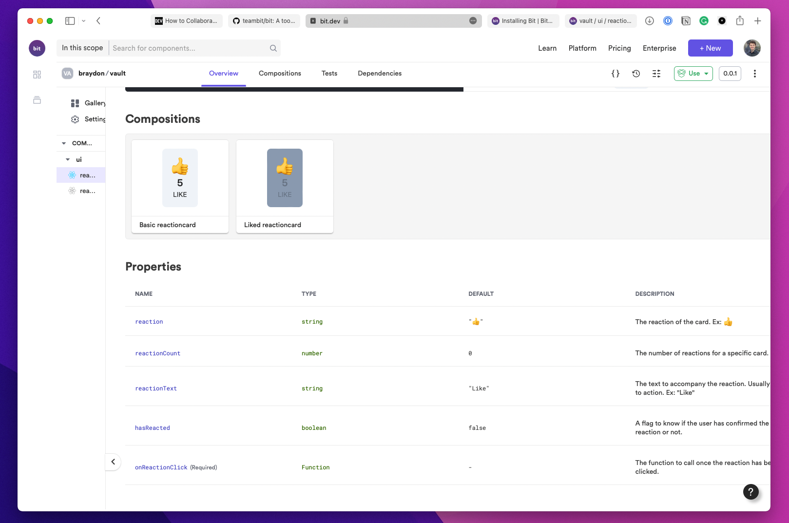 Bit comes with compositions and component properties out-of-the-box!