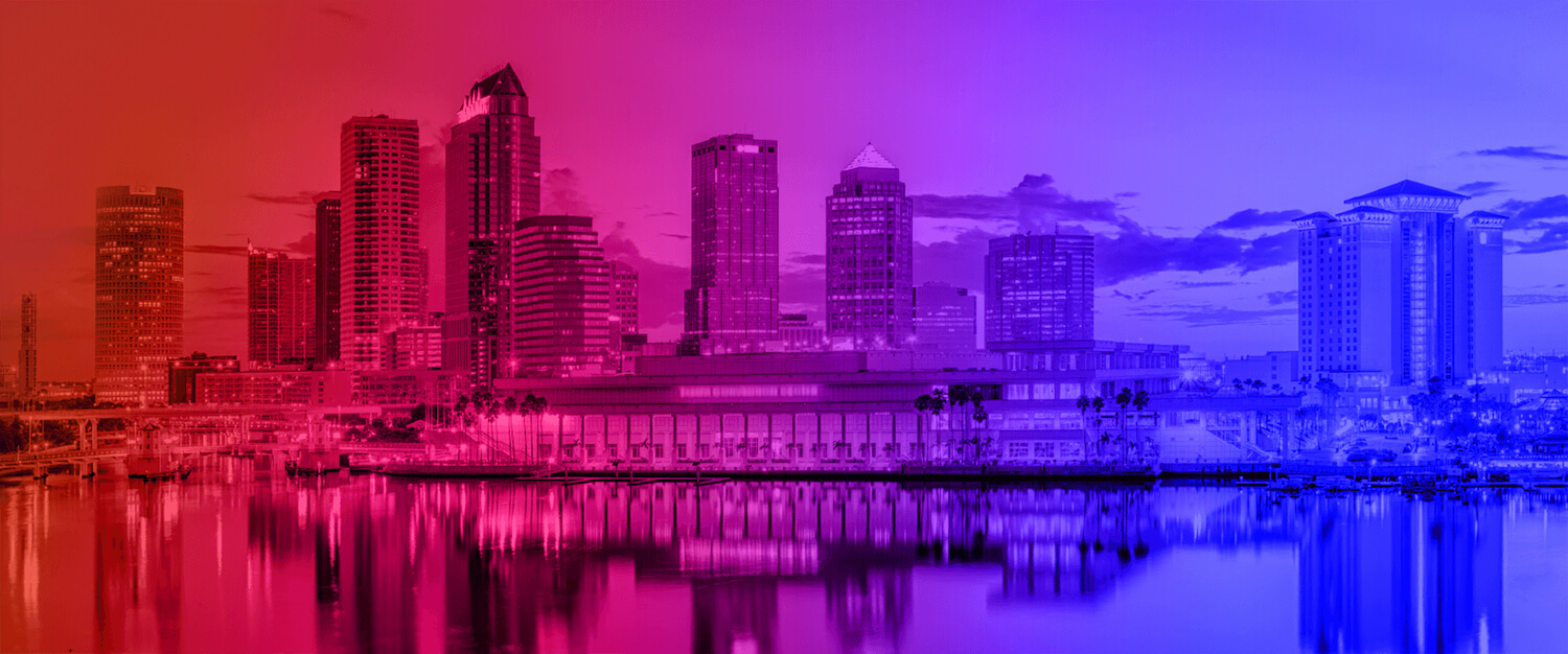 multicolor panorama of buildings and waterfront in Tampa, FL